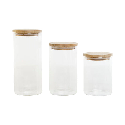 3 Tubs Home ESPRIT Transparent Silicone Bamboo Borosilicate Glass 10 x 10 x 22,3 cm-0
